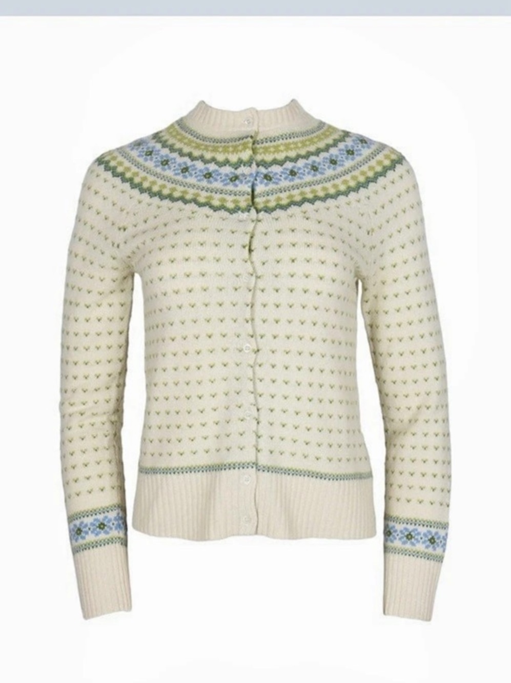 J.Crew Fair Isle Cardigan in Cream & Green